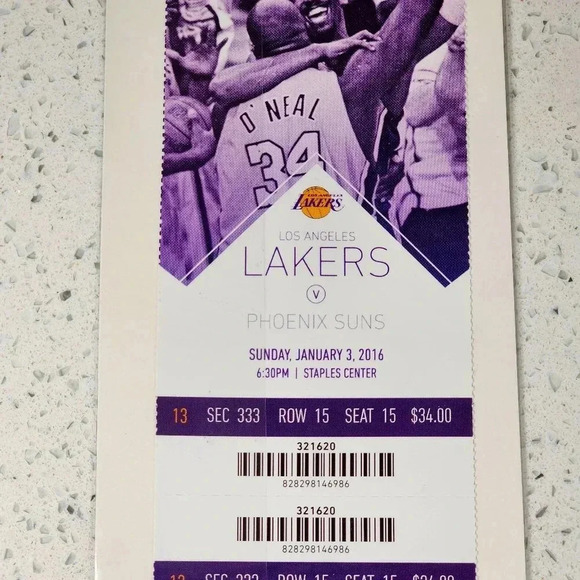 Authentic Kobe Bryant Ticket Stub - Final Season - January 3rd, 2016 - Picture 1 of 2